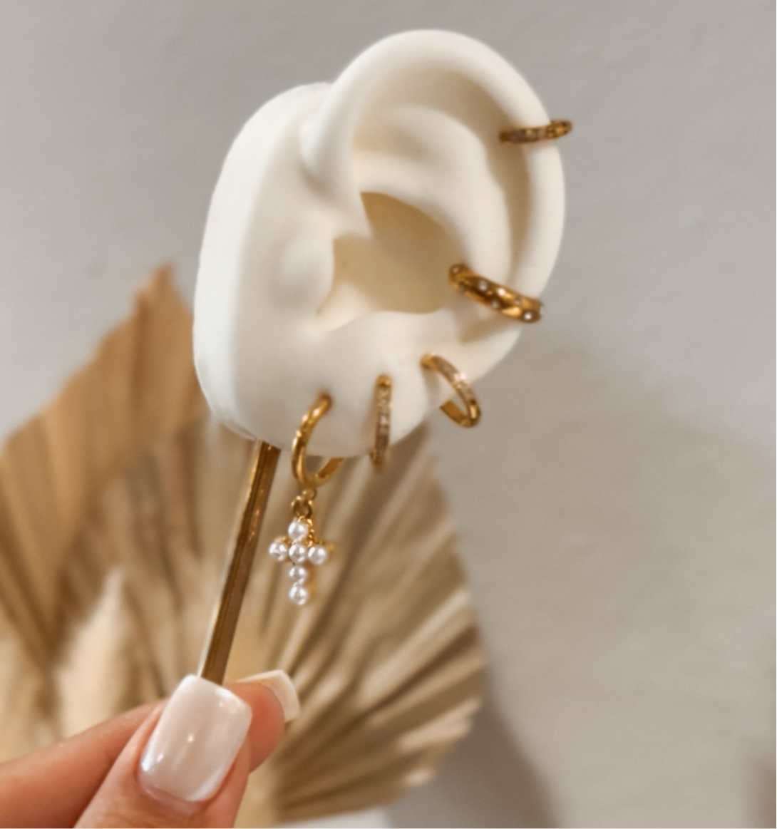 Pearl Cross Hoops