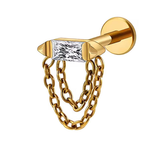 Double Chain Stone Stud